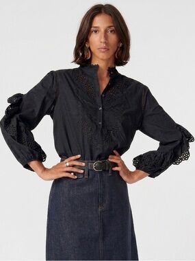 NWT J. Crew Ruffle Sleeve Embroidered Eyelet Blouse Shirt Size XXS